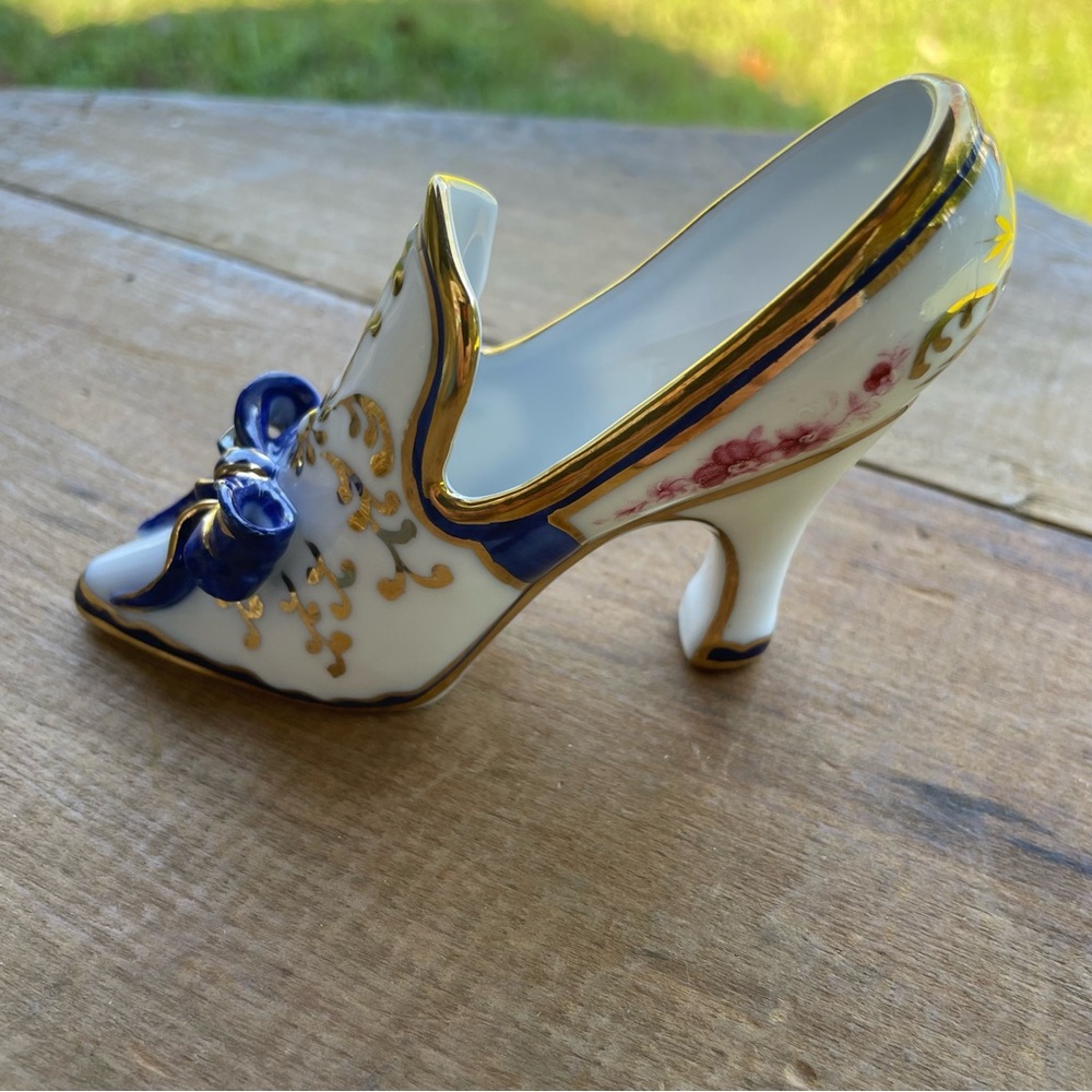 Limoges High Heel Blue Gold Bow 4” Long Excellent Condition!